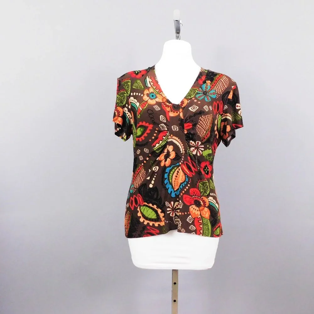 Choices Women Shirt Brown Multicolor M - Picture 1 of 4
